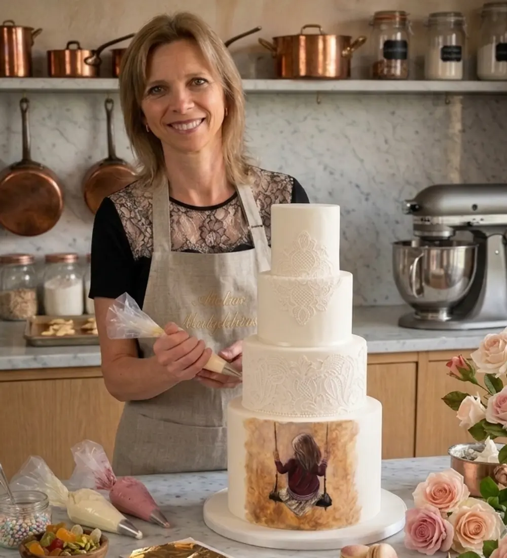 Ekaterina (Katia) Koch, créatrice pâtissière de l'Atelier Malykhina, dans son atelier à Herblay-sur-Seine